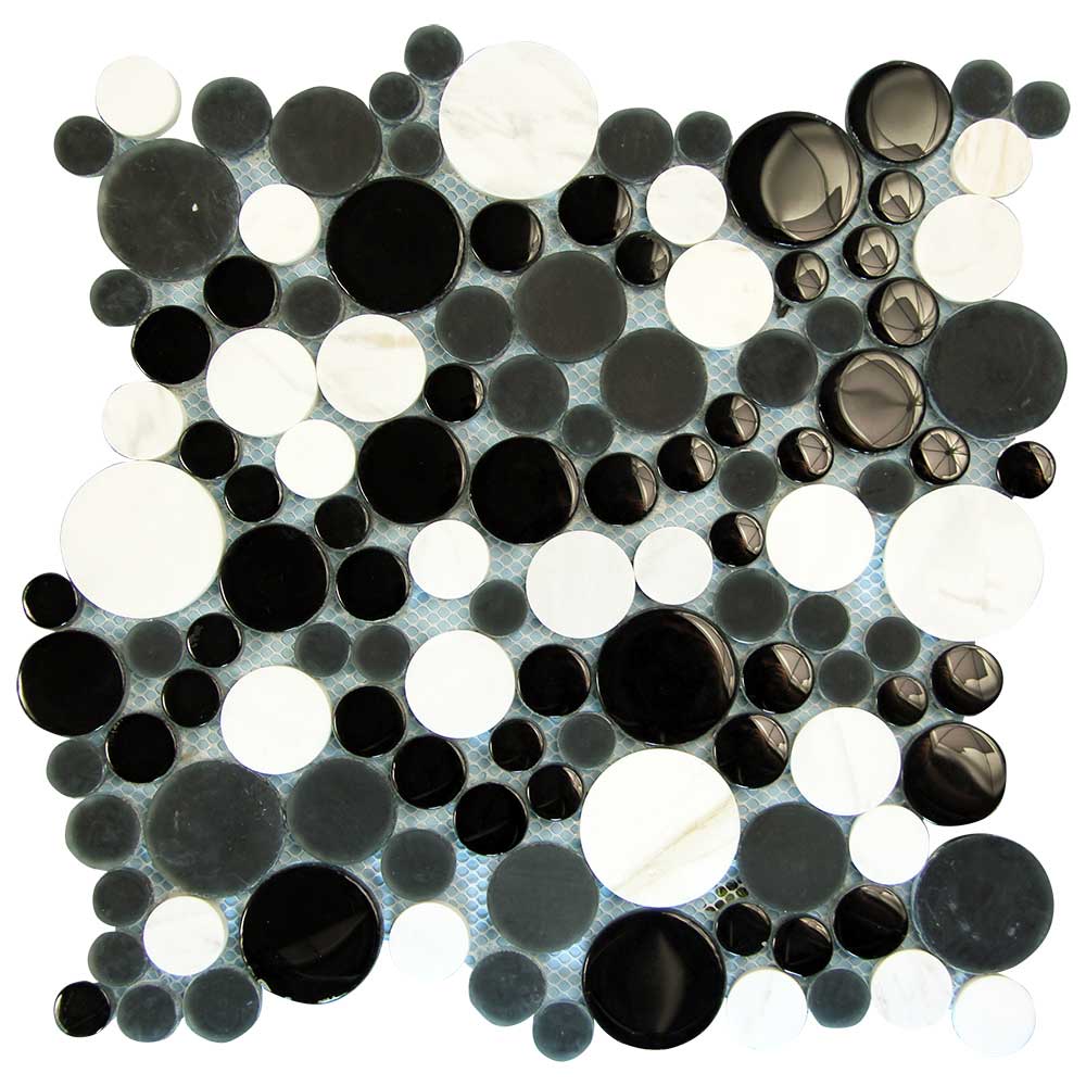 Agata Circle Black and White Modern Mosaic Tile